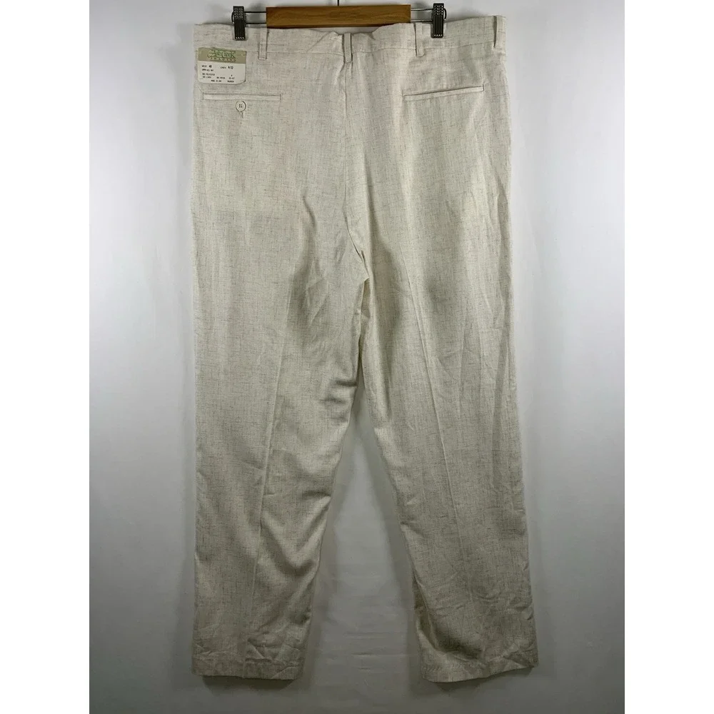 VTG Ash Creek Mens Pleated Dress Pants 40x32 Beige Resort Coastal Old Money USA